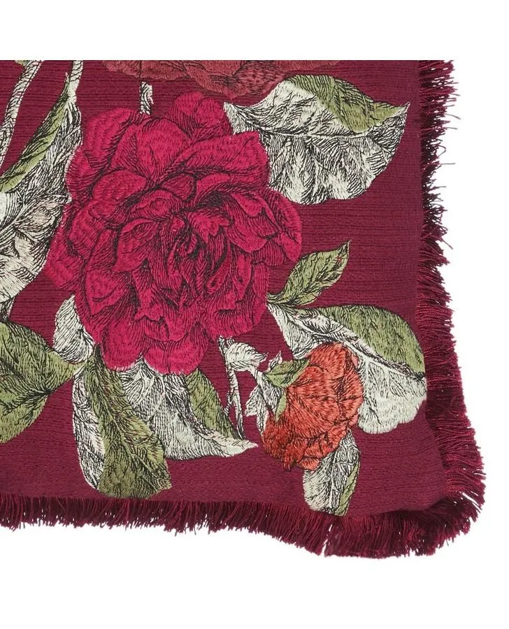 Roselie Embroidered Cranberry Cushion
