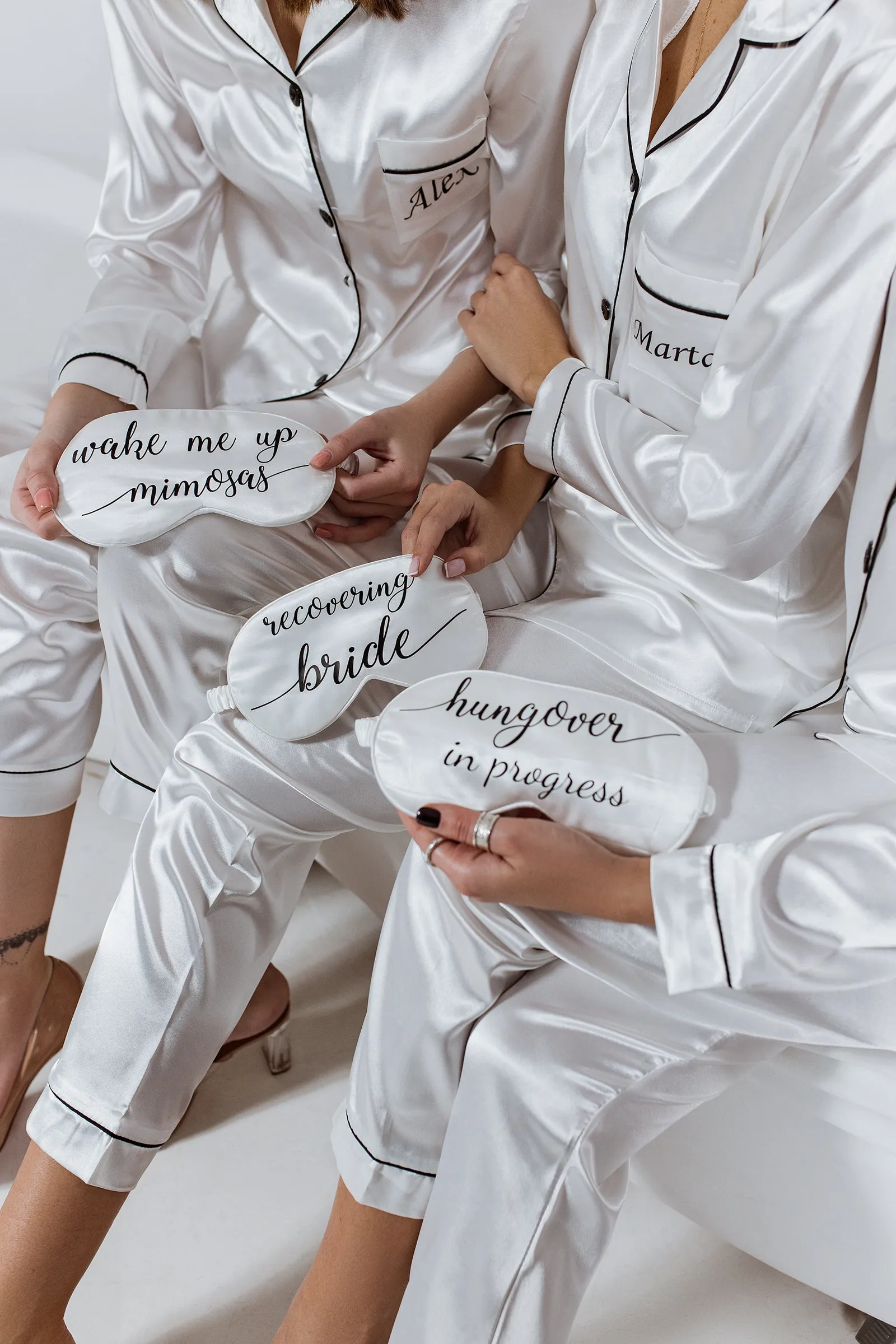 Set of 9 Bridesmaids Pajamas, Custom Wedding Satin Pajamas  - Long   Long