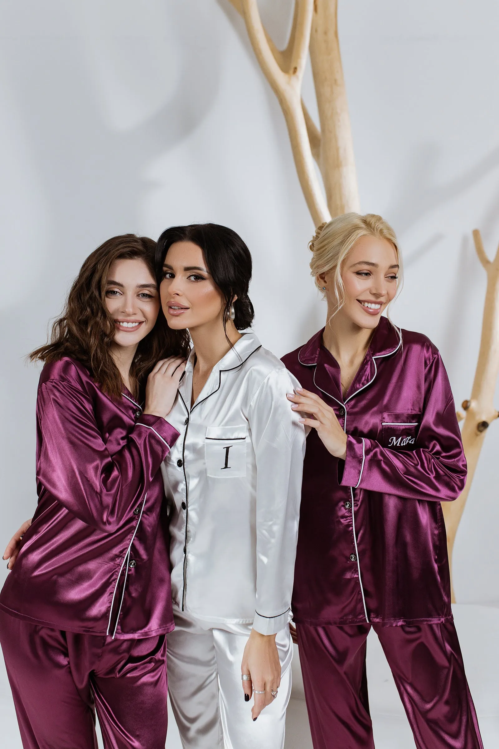 Set of 9 Bridesmaids Pajamas, Custom Wedding Satin Pajamas  - Long   Long