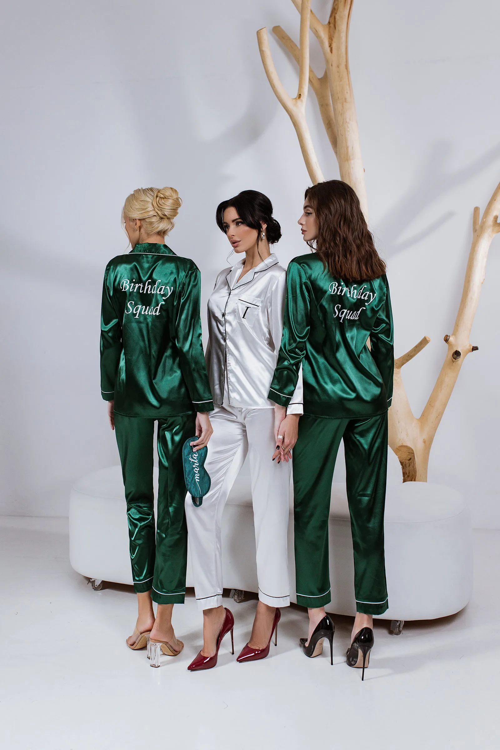 Set of 9 Bridesmaids Pajamas, Custom Wedding Satin Pajamas  - Long   Long