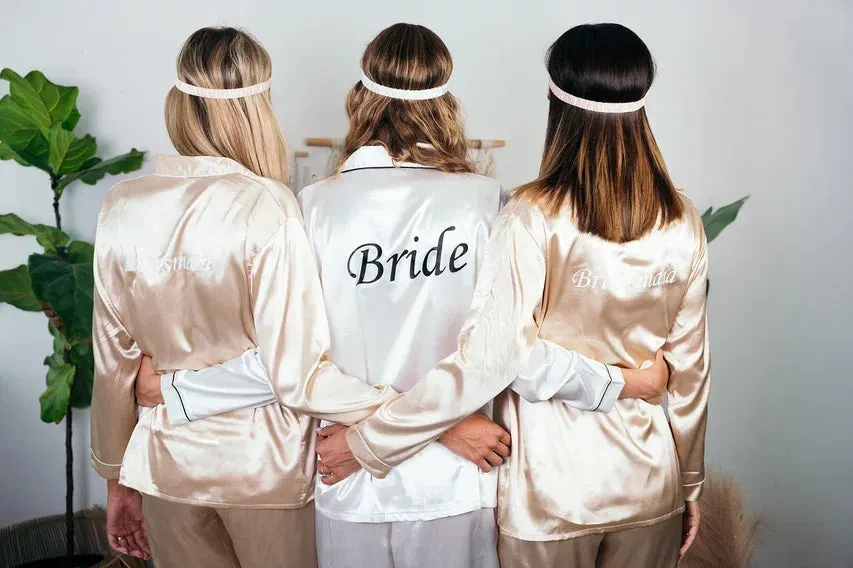 Set of 9 Bridesmaids Pajamas, Custom Wedding Satin Pajamas  - Long   Long