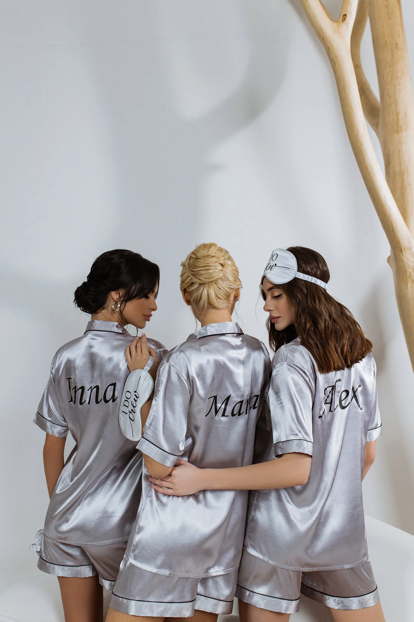Set of 9 Custom Satin Bridesmaids Pajamas for Sleepover Bachelorette Party - Short   short