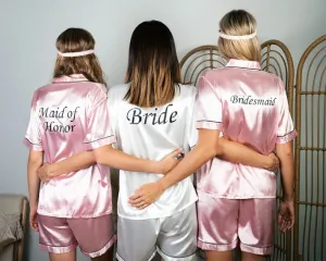Set of 9 Custom Satin Bridesmaids Pajamas for Sleepover Bachelorette Party - Short   short