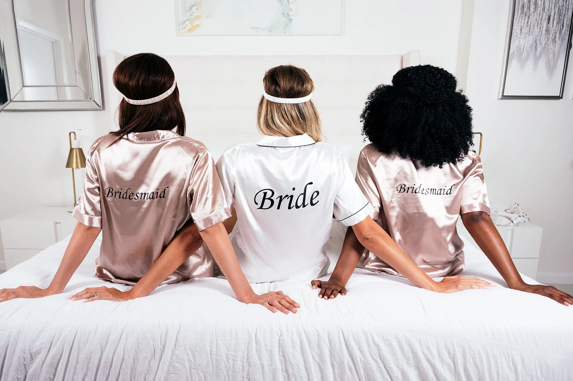 Set of 9 Custom Satin Bridesmaids Pajamas for Sleepover Bachelorette Party - Short   short