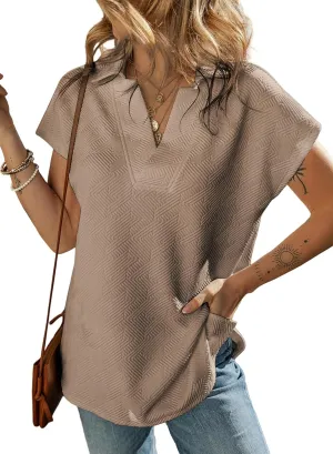 SHEWIN Women's Polo Shirts Casual Collared V Neck Short Sleeve T Shirt Tunic Tops Loose Fit