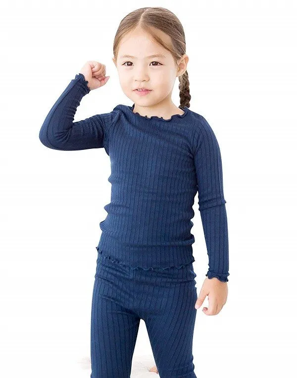 Shirring Navy Long Sleeve Pajama
