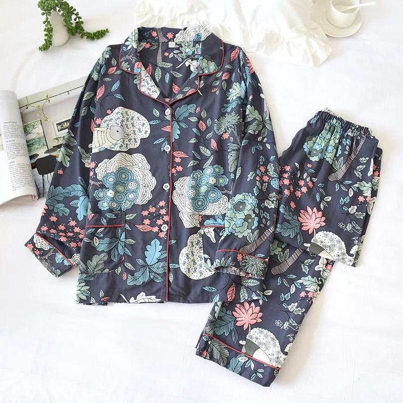Spring/Summer Viscose Long-Sleeved Pajama Set for Women - Plus Size Sleepwear 100% viscose