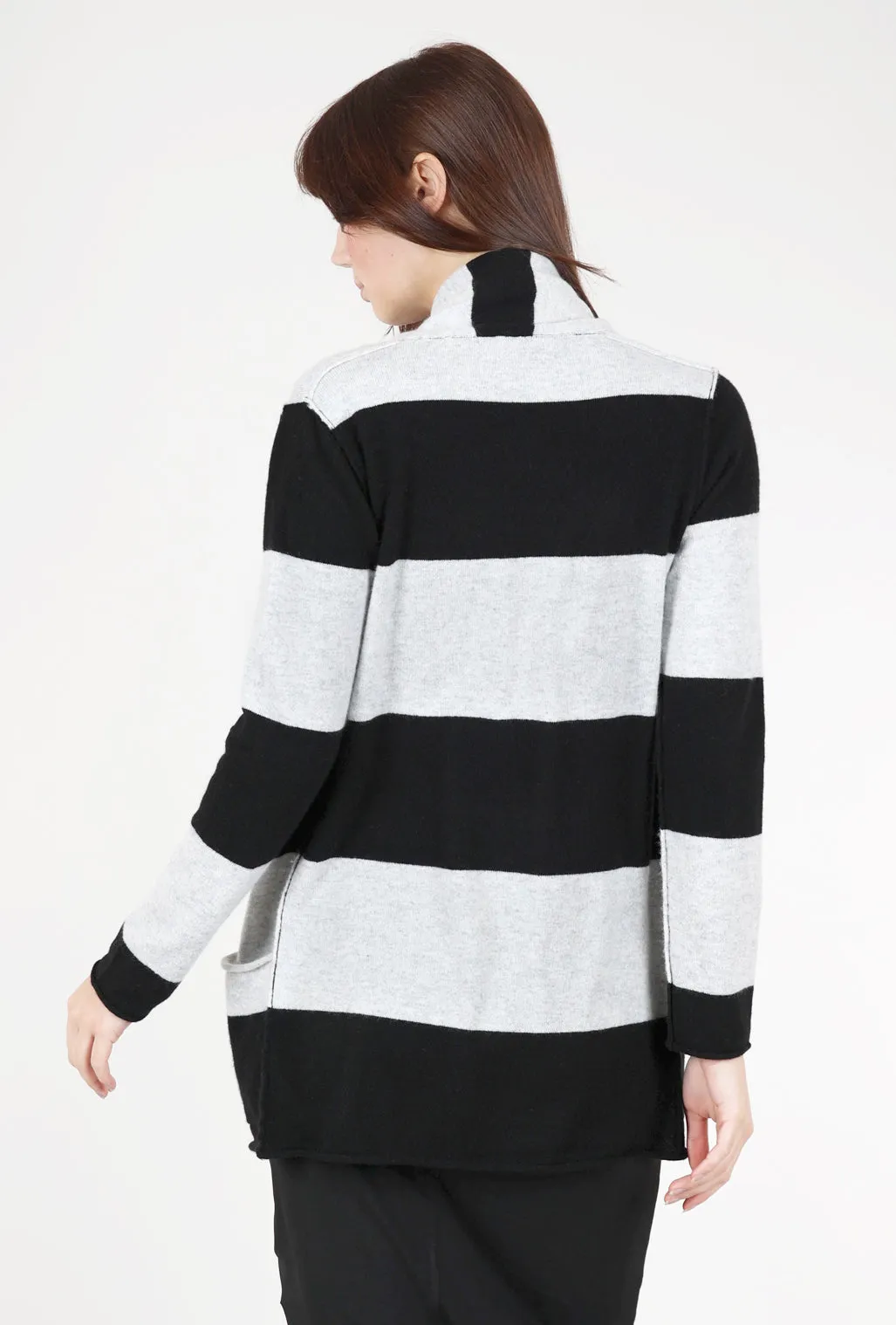 Striped Cashmere Open Cardie, Black/Gray