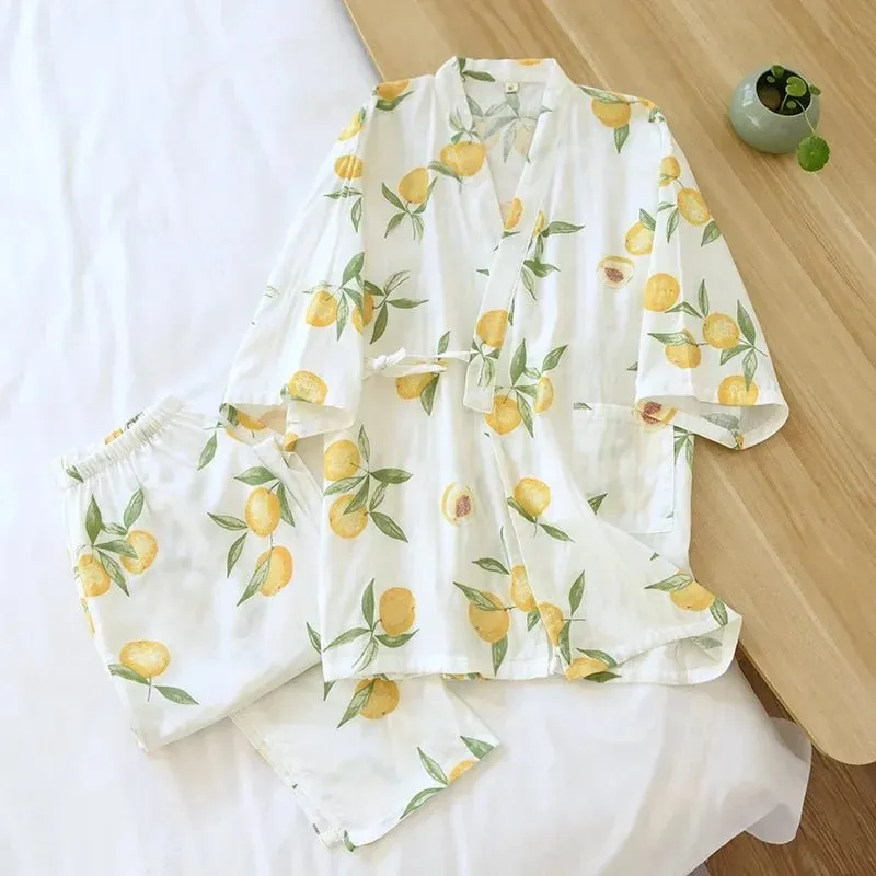 Style Kimono Pajama Set - 100% Cotton Gauze.