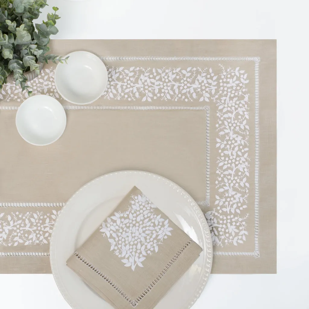 The Embroidered Botanical Hemstitch Linen Napkin (Set of 4)