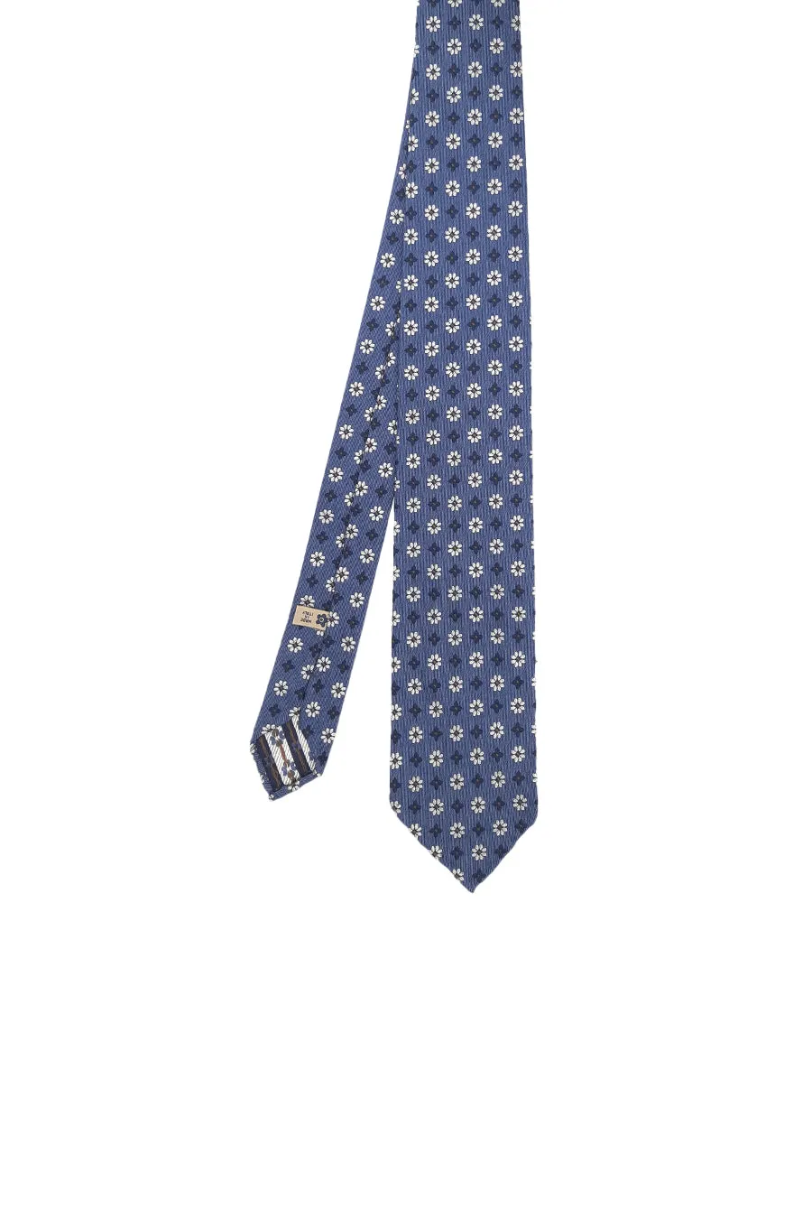Unlined blue jacquard tie with classic floral embroidery