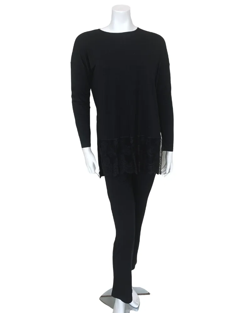 Vanilla Night and Day Lace Bottom Black Modal Pajamas Set