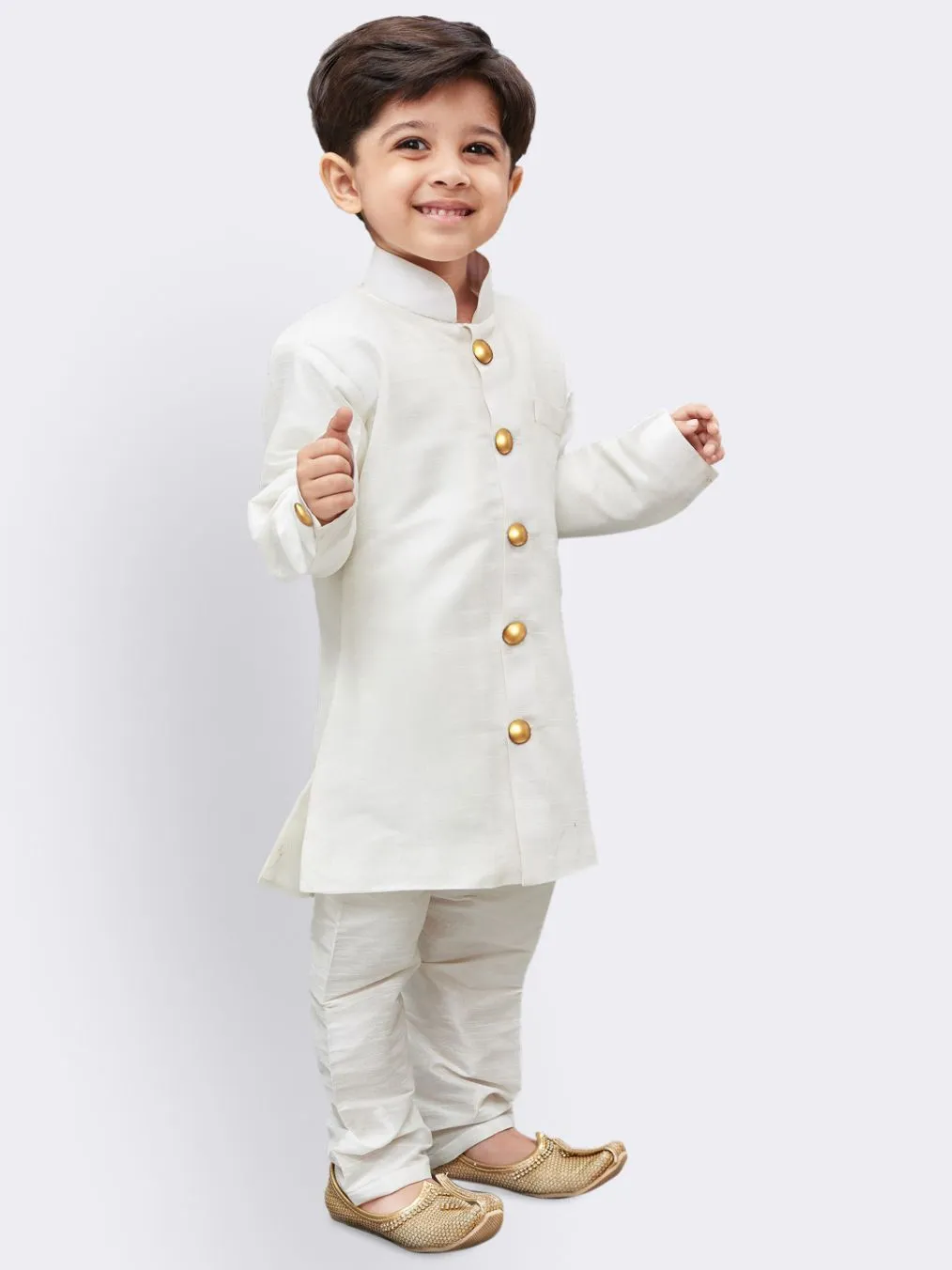 VASTRAMAY Boys' White Silk Blend Kurta And Pyjama Set