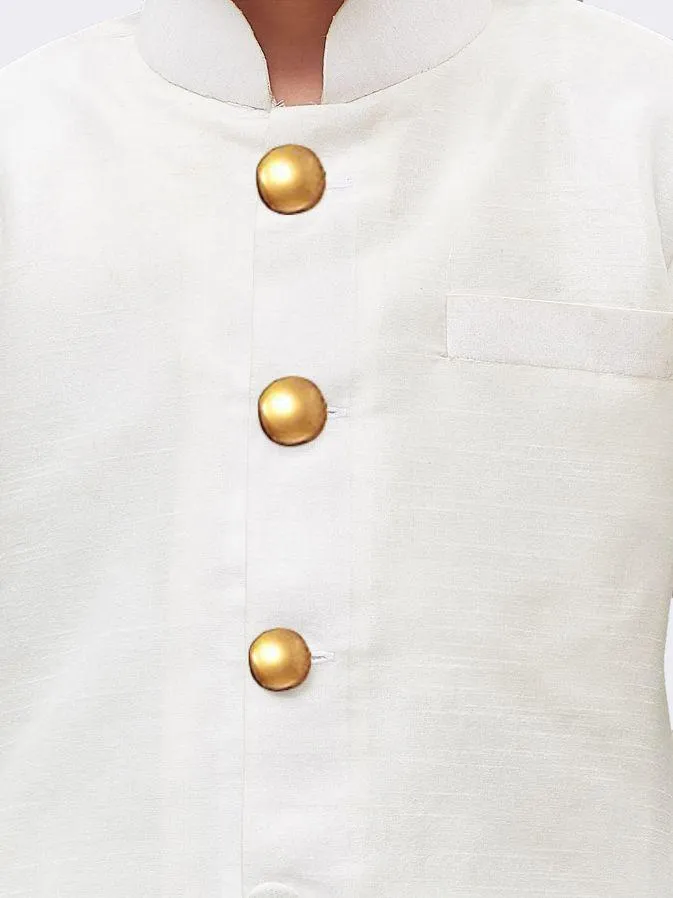 VASTRAMAY Boys' White Silk Blend Kurta And Pyjama Set