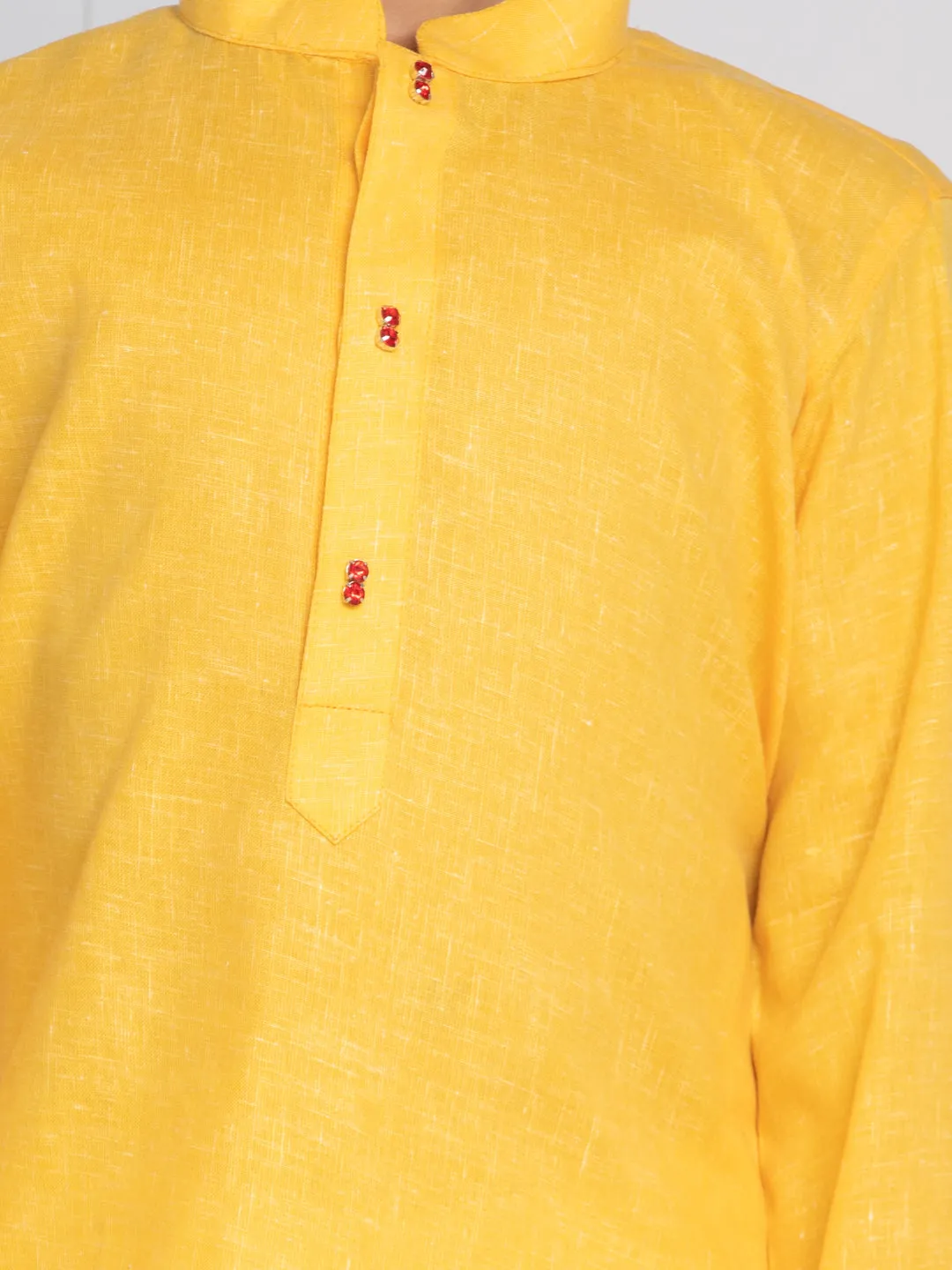 VASTRAMAY Boys' Yellow And White Kurta Pyjama Set