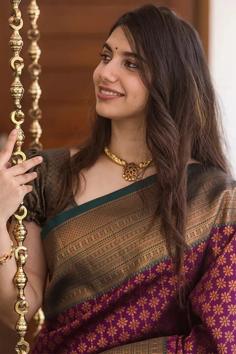 Vestigial Purple Soft Silk Saree With Splendiferous Blouse Piece