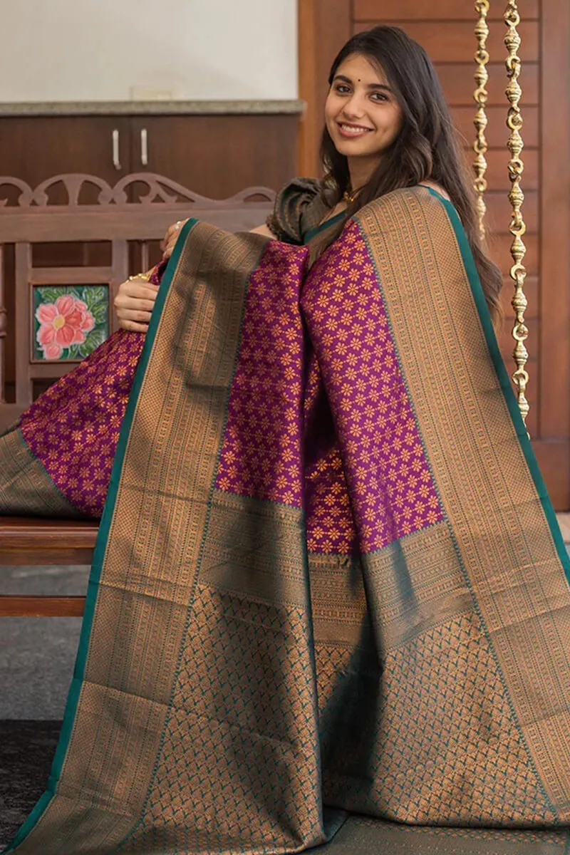 Vestigial Purple Soft Silk Saree With Splendiferous Blouse Piece