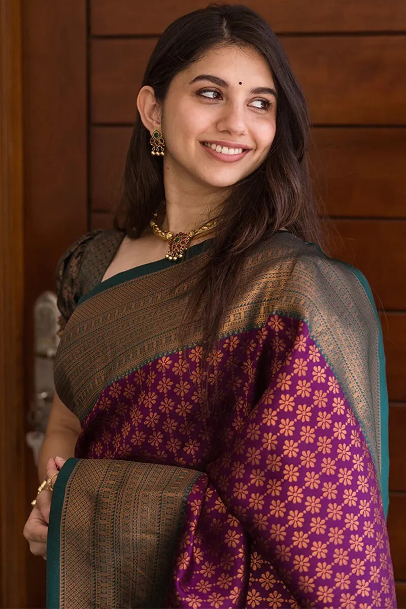 Vestigial Purple Soft Silk Saree With Splendiferous Blouse Piece