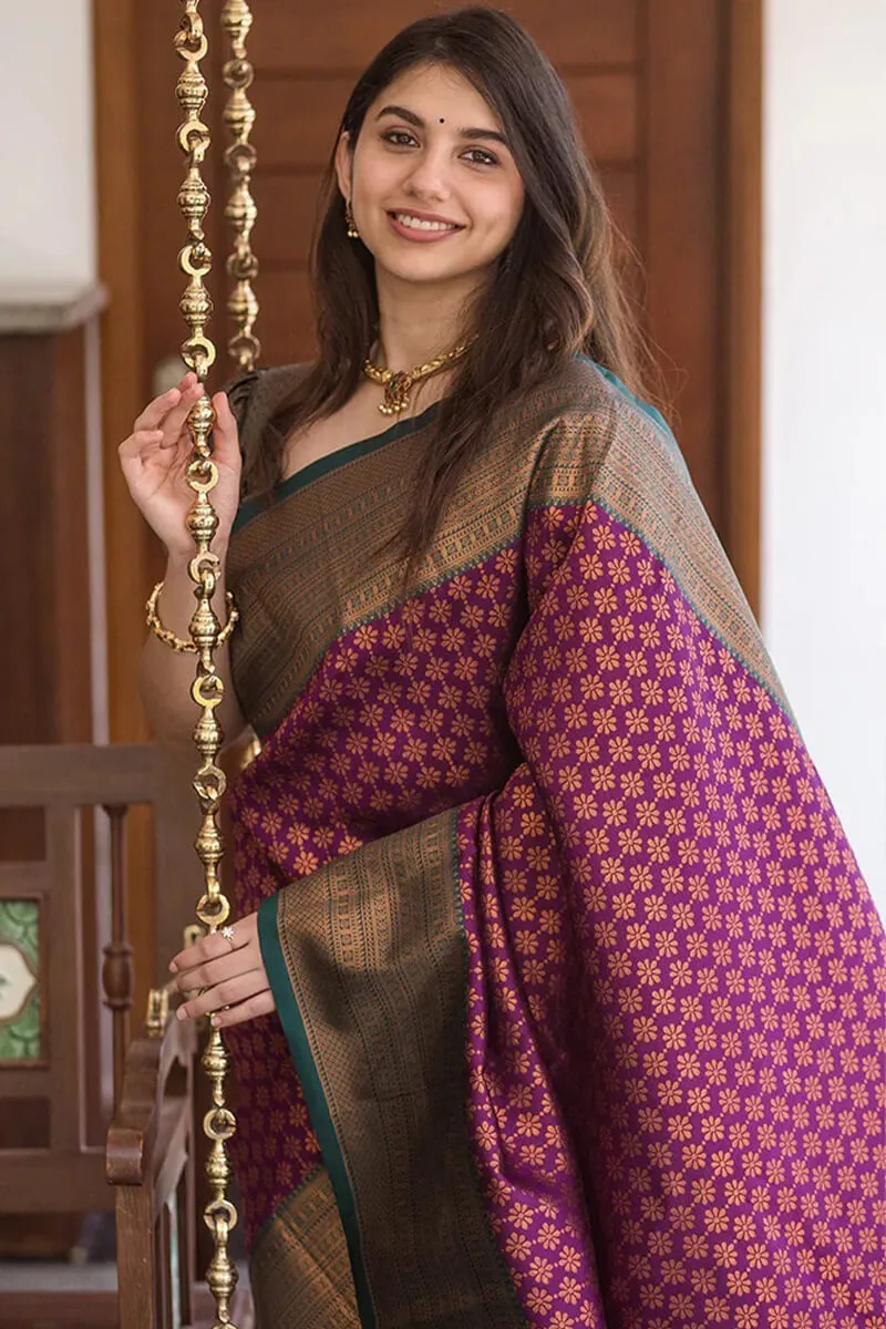 Vestigial Purple Soft Silk Saree With Splendiferous Blouse Piece