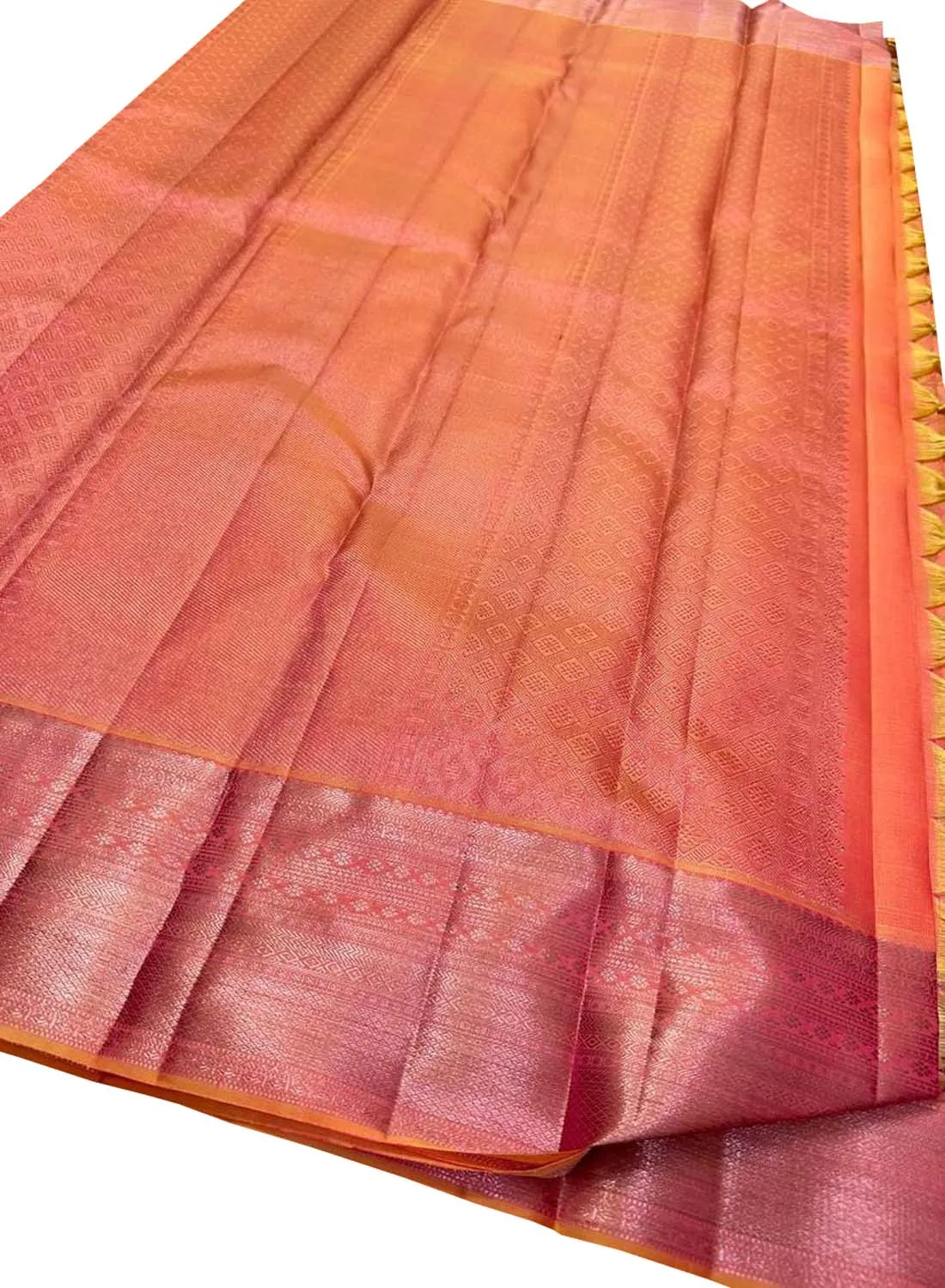 Vibrant Orange and Pink Kanjeevaram Handloom Pure Silk Saree