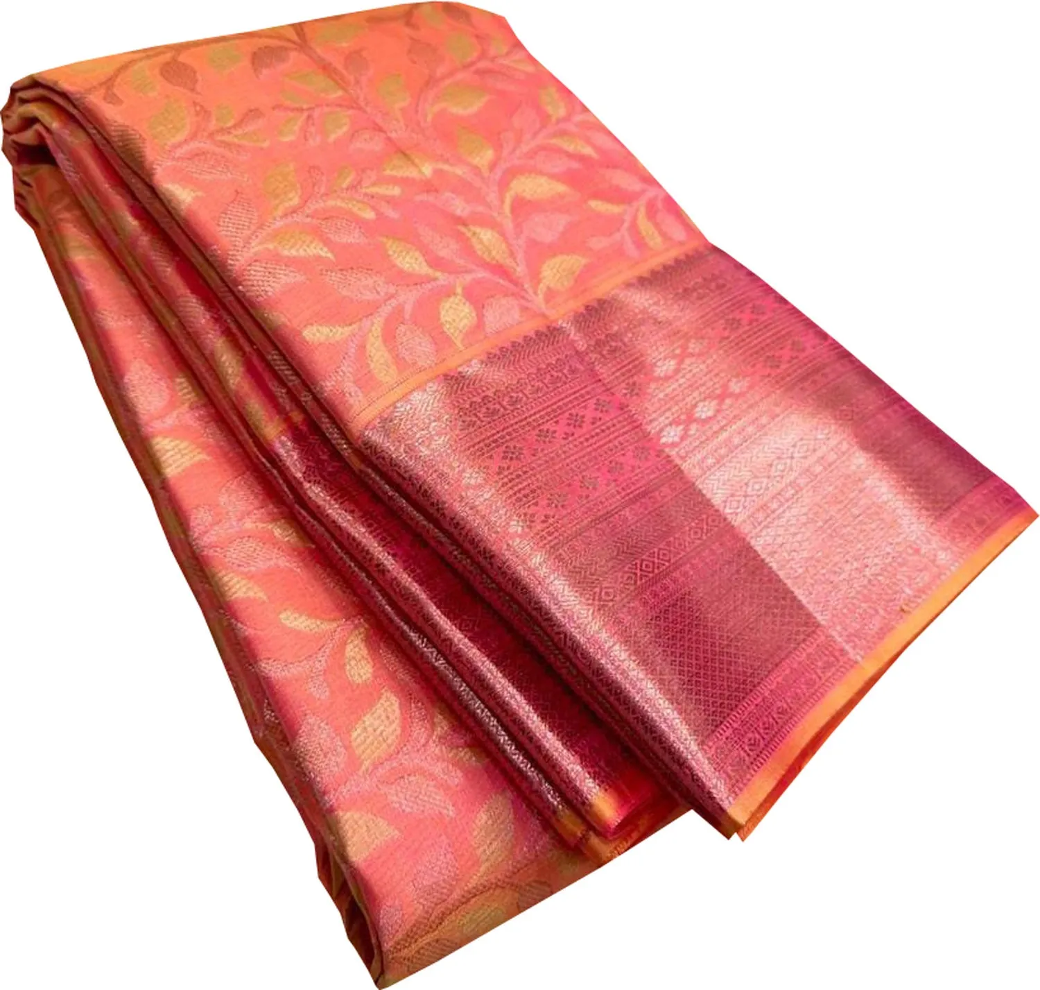 Vibrant Orange and Pink Kanjeevaram Handloom Pure Silk Saree