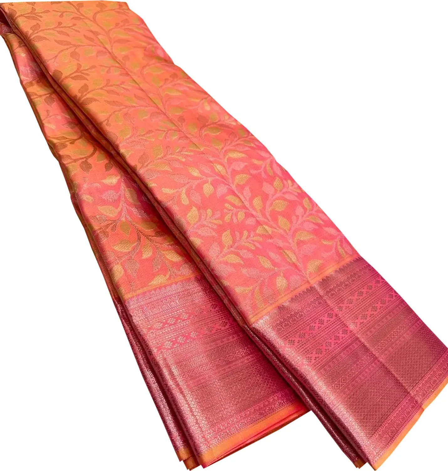 Vibrant Orange and Pink Kanjeevaram Handloom Pure Silk Saree