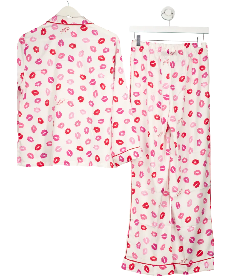 Victoria's Secret White Coconut White/ Lipstick Pink Kisses Satin Long Pyjama Set UK XS