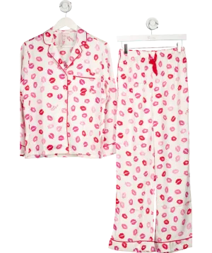 Victoria's Secret White Coconut White/ Lipstick Pink Kisses Satin Long Pyjama Set UK XS