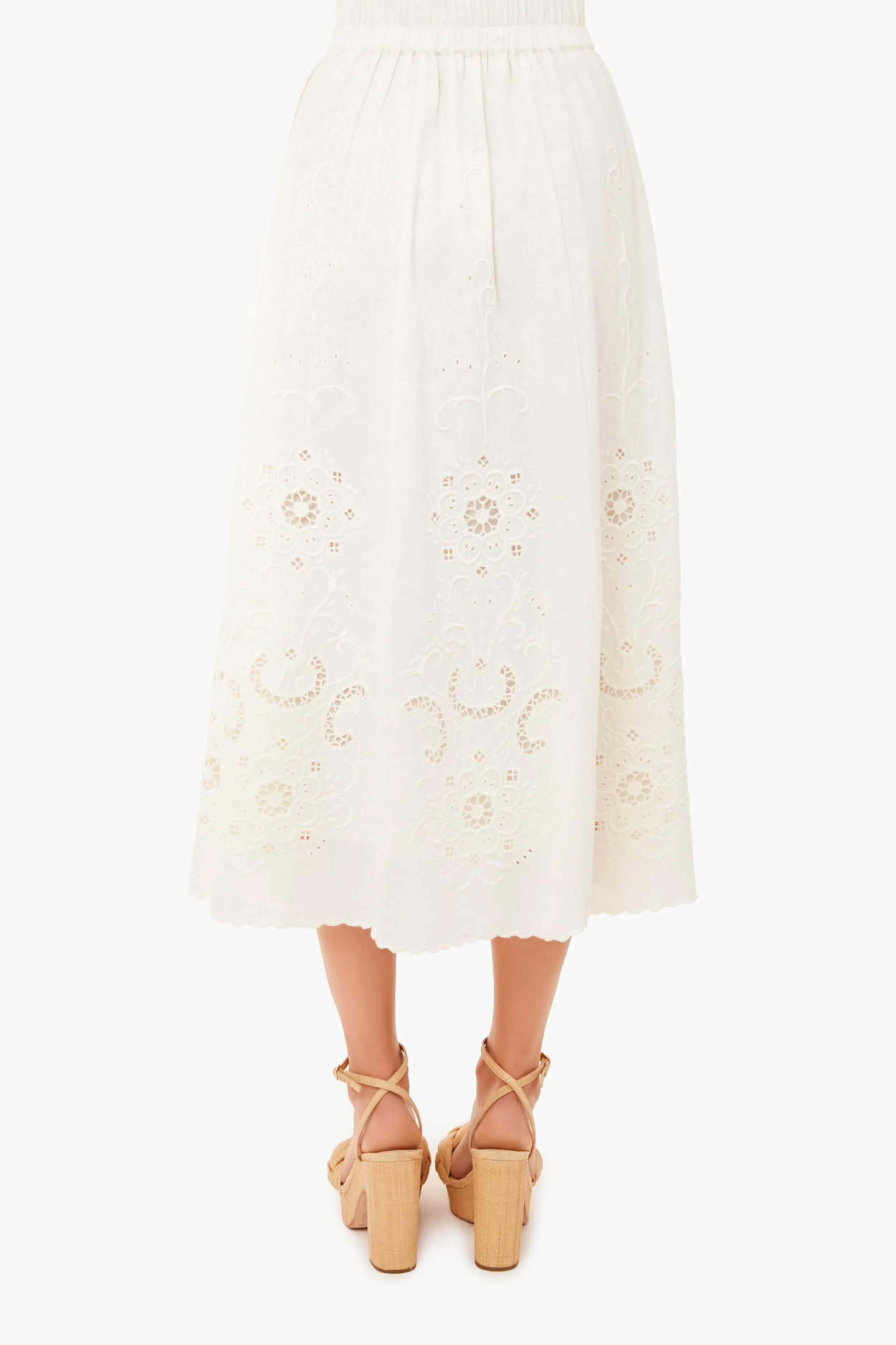 White Kiara Embroidered Button-Down Skirt