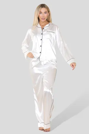 White Satin Pj Set