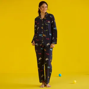 Women Vintage Planes Navy Pajama Set