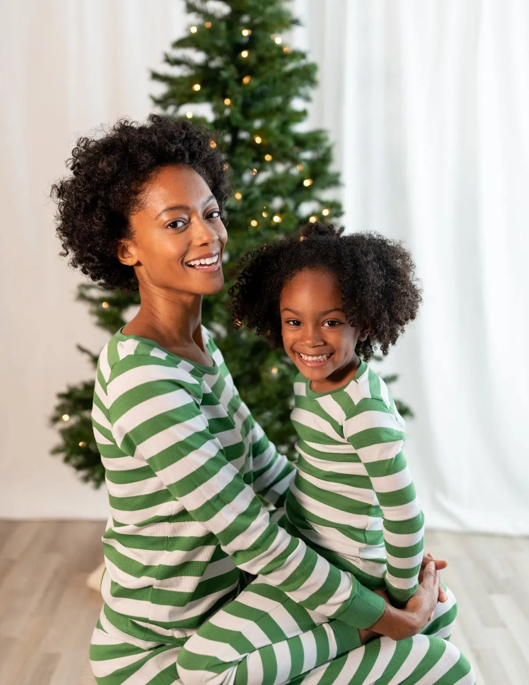 Women's Green & White Stripes Cotton Pajamas