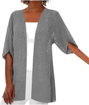 Women's Short Sleeve Cardigans Open Front Coats Lightweight Solid Color Casual Summer Kimono Cardigan Beach Coverups