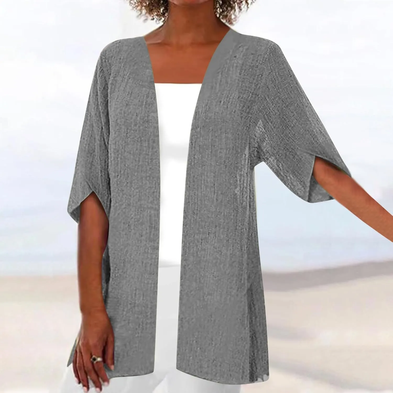 Women's Short Sleeve Cardigans Open Front Coats Lightweight Solid Color Casual Summer Kimono Cardigan Beach Coverups