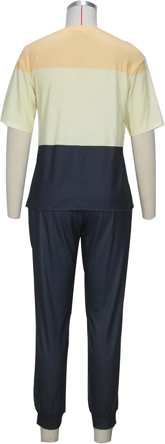 Women's Sweatsuit Set Casual 2 Piece Outfit Color Block Pajamas Set Sleeve Top Sweatpant Set Jogger Tracksuits