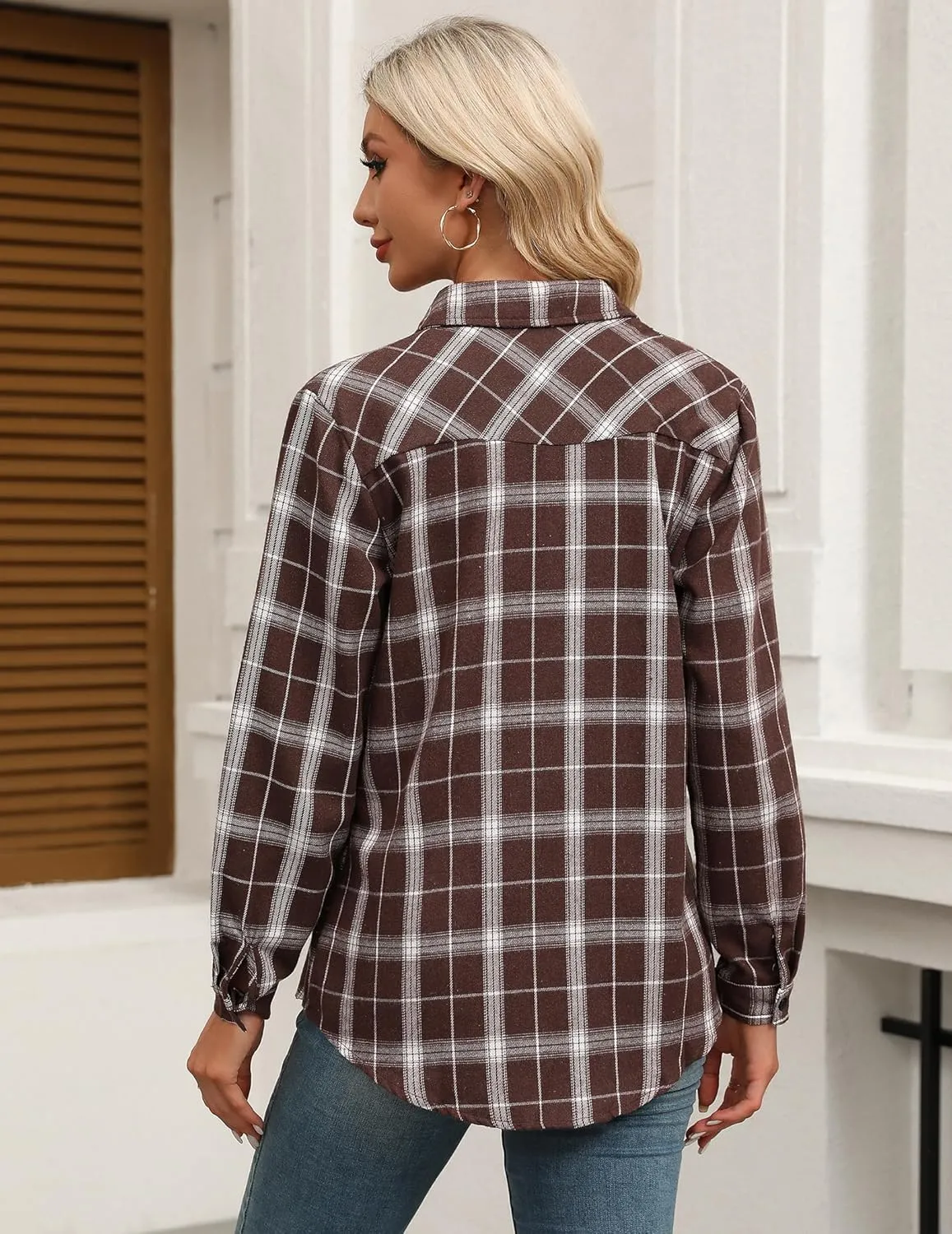 Zeagoo Womens Flannel Shirts Long/Roll Up Sleeve Collared Button Down Plaid Shirt Casual Work Tops